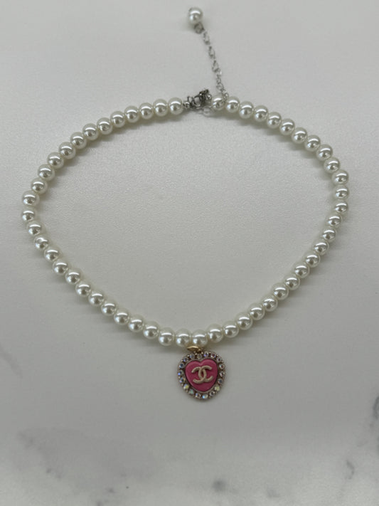 Collana CC Vintage strass olografico Pink