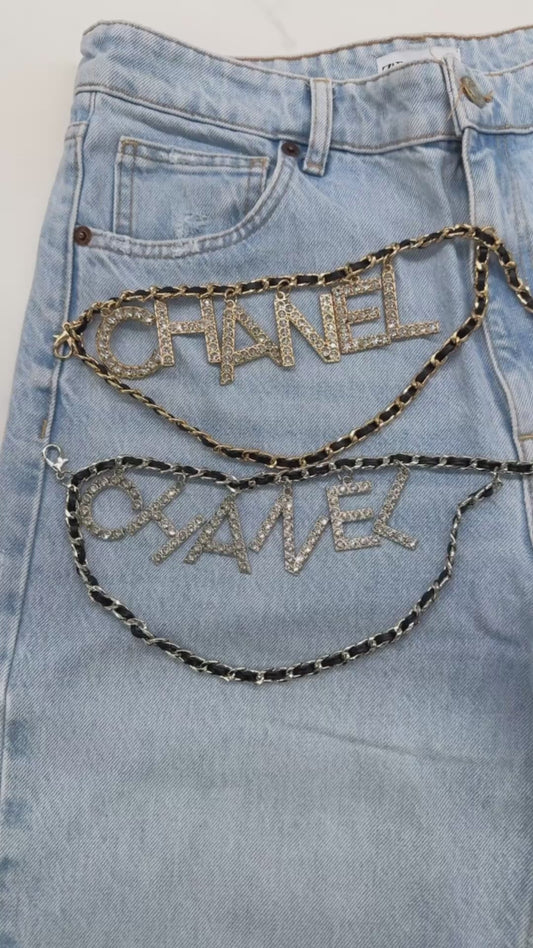 Cintura Luxury Strass con fibbia nera CC Vintage